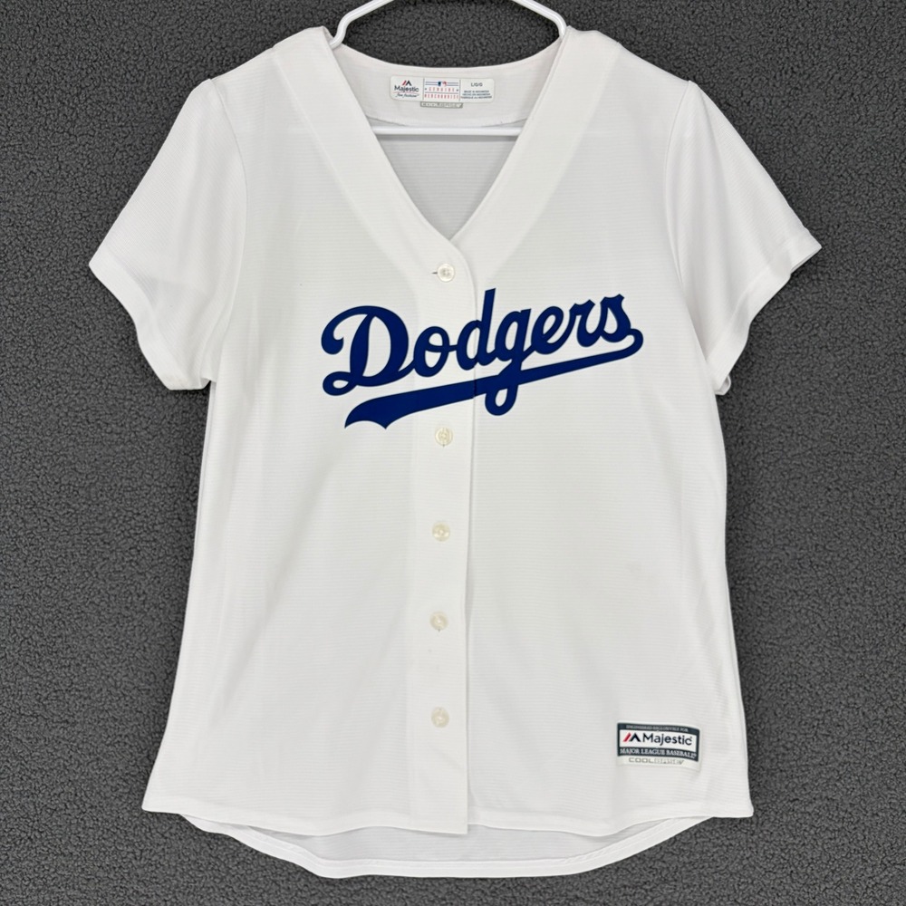 Majestic Los Angeles Dodgers MLB Jersey Womens Large White Cool Base Button Up